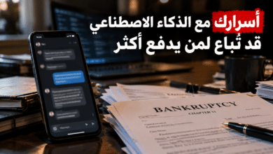 صورة تعبيرية عن مخاطر بيع محادثات الذكاء الاصطناعي وبيانات المستخدمين عند إفلاس الشركات.